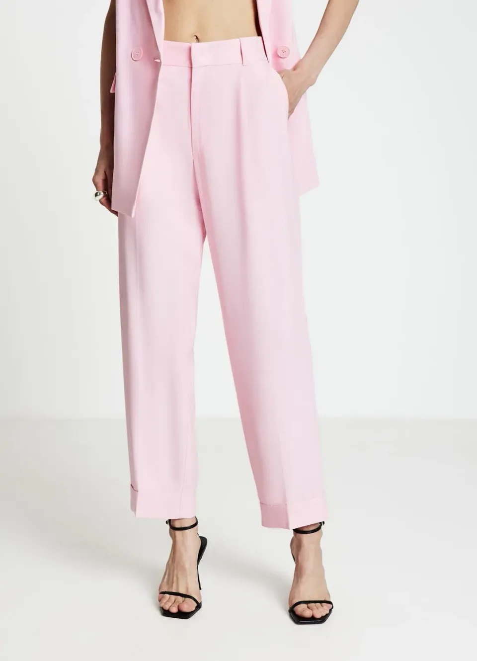 Calliope pantalon femme à revers uni coupe droite