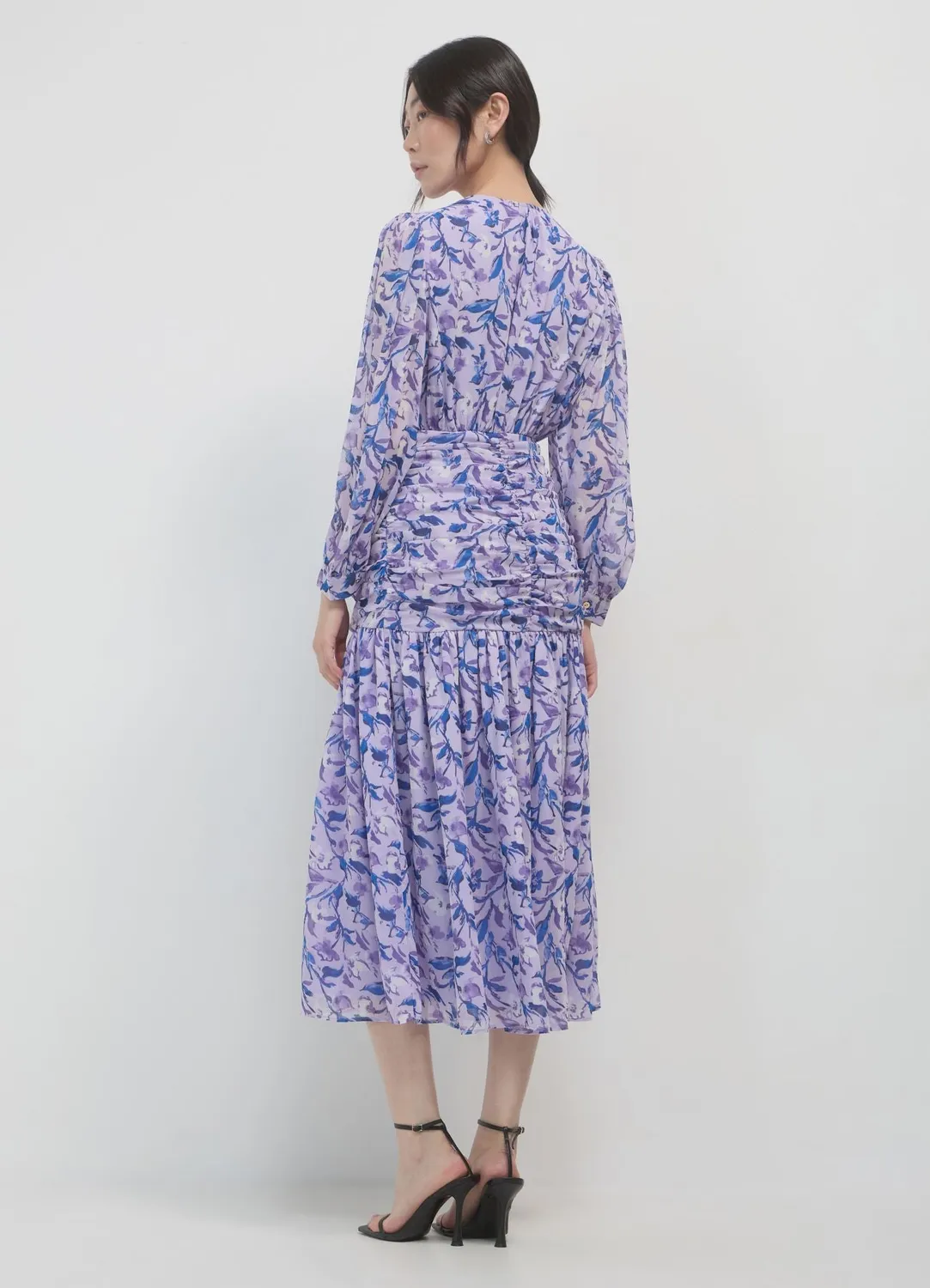 Calliope robe longue femme fleurs georgette col V