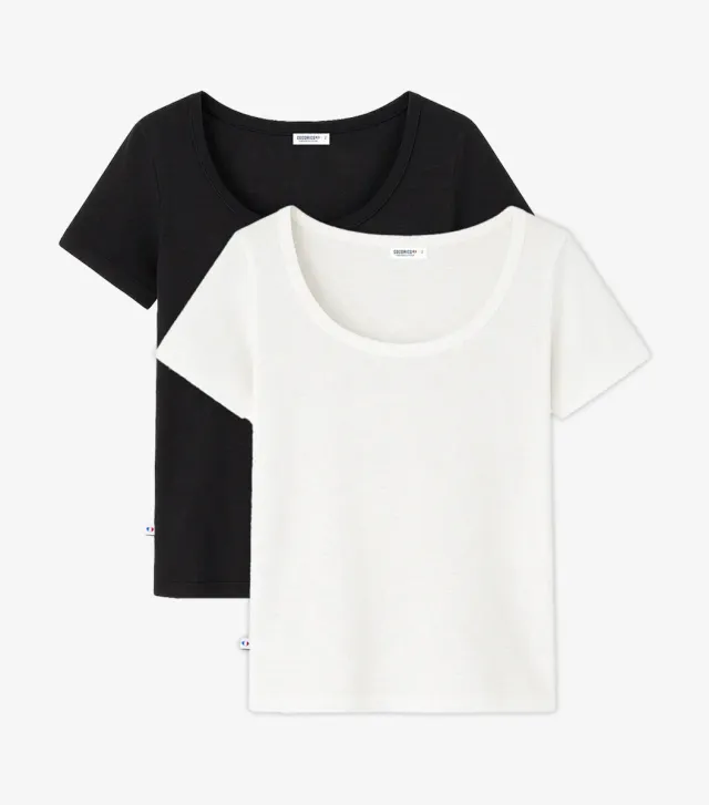 Cocorico t-shirt lin femme pack noir blanc x2