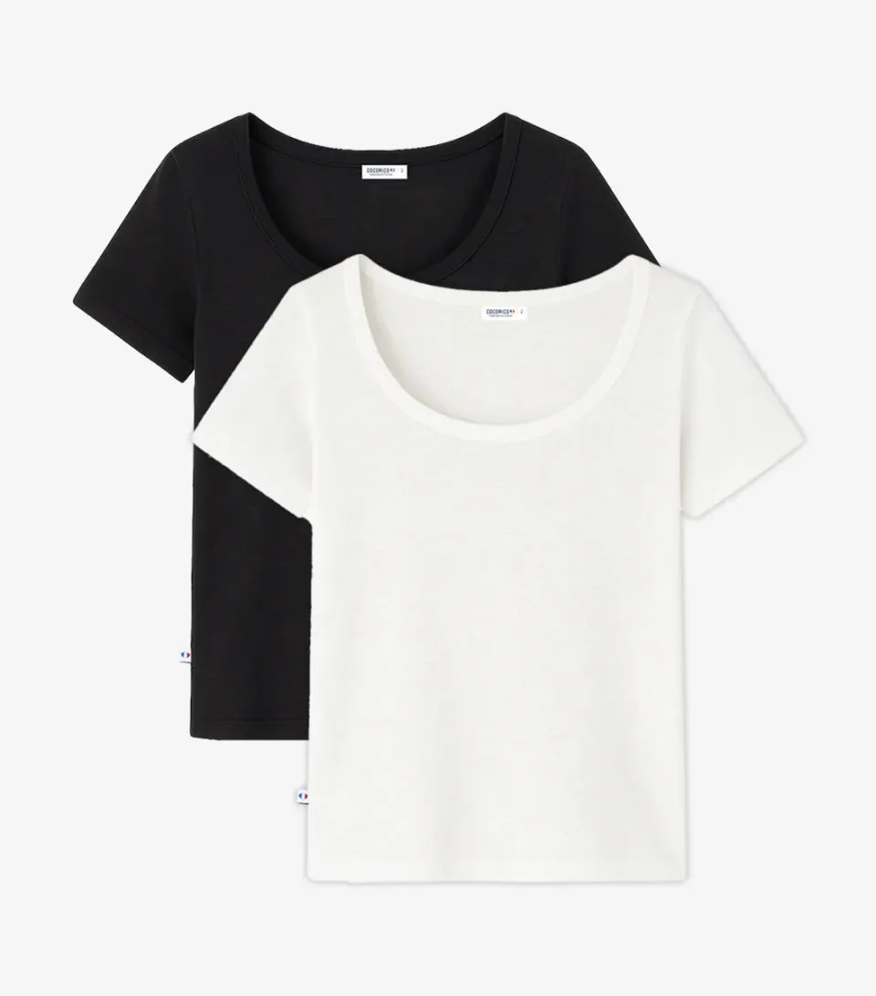 Cocorico t-shirt lin femme pack noir blanc x2