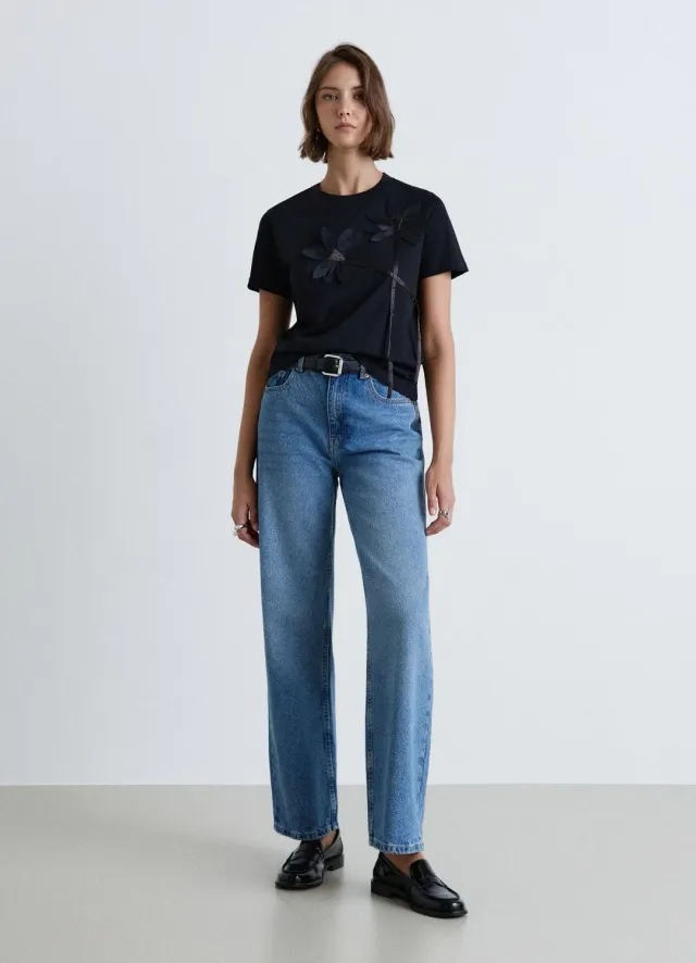 Calliope t-shirt femme fleurs appliquées col rond