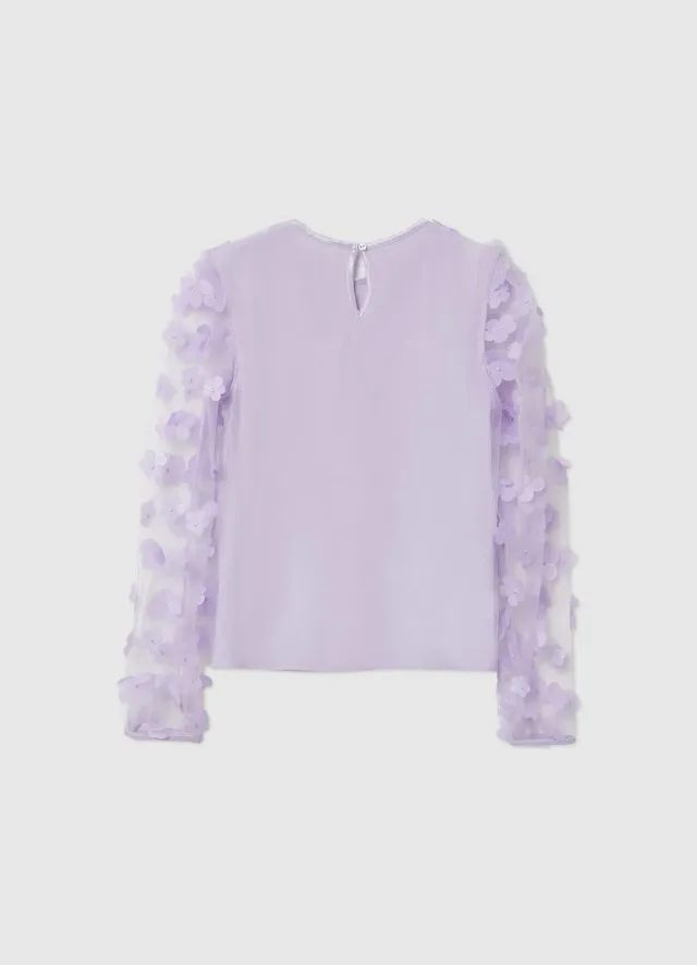 Calliope chemise fille fleurs 3D manches tulle