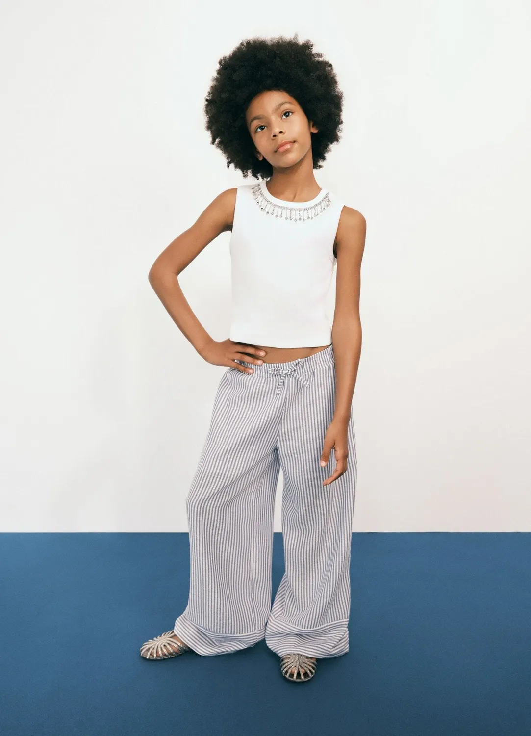 Calliope Pantalon rayures fille large taille élastique