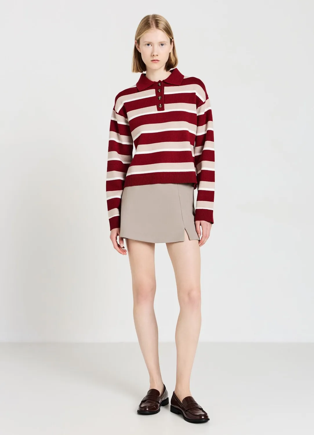 Calliope pull polo femme rayé manches longues boutons