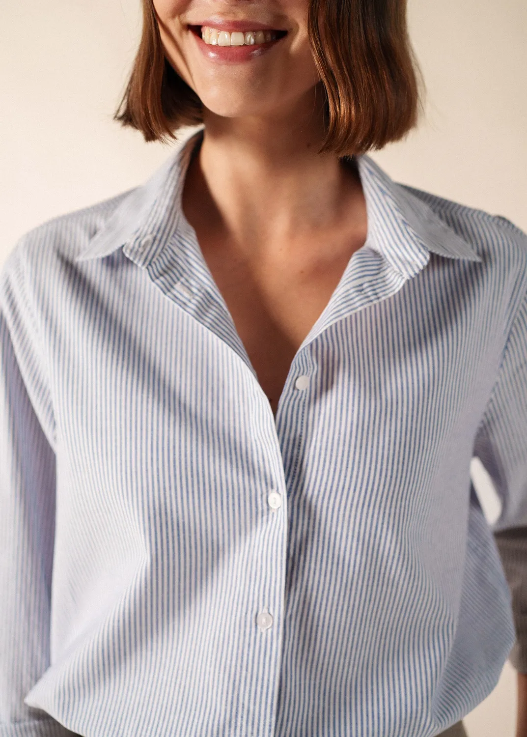 Saint James Léna chemise blanc bleu coton