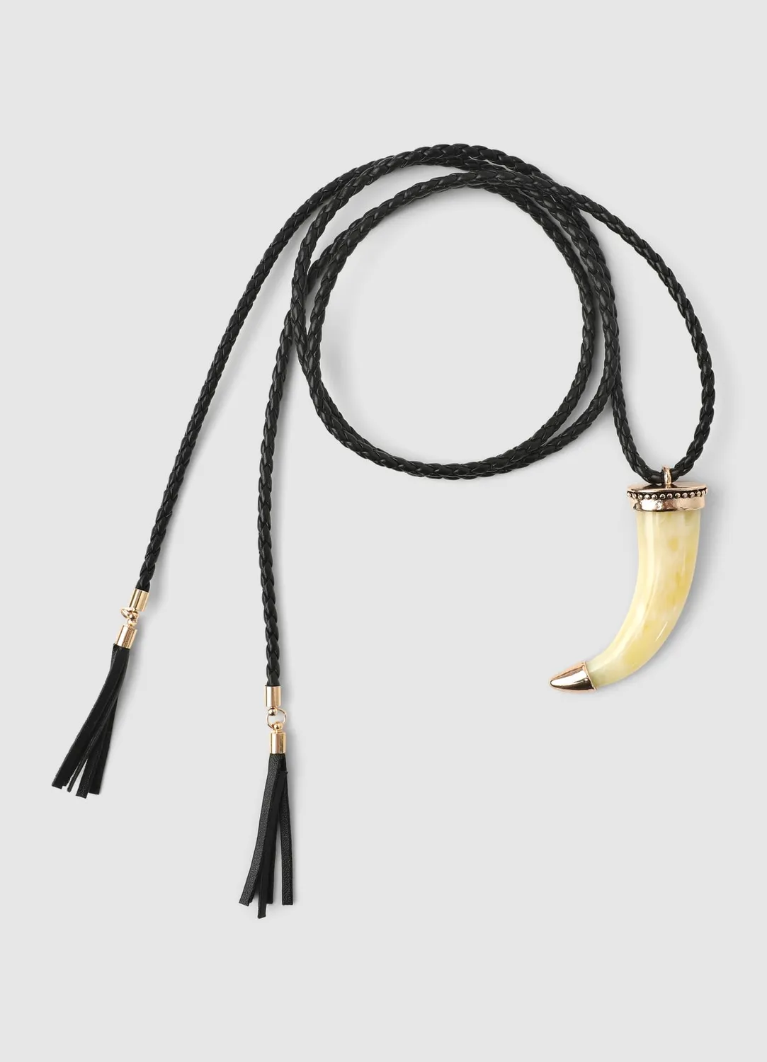 Calliope collier long corne marbrée cordon tressé