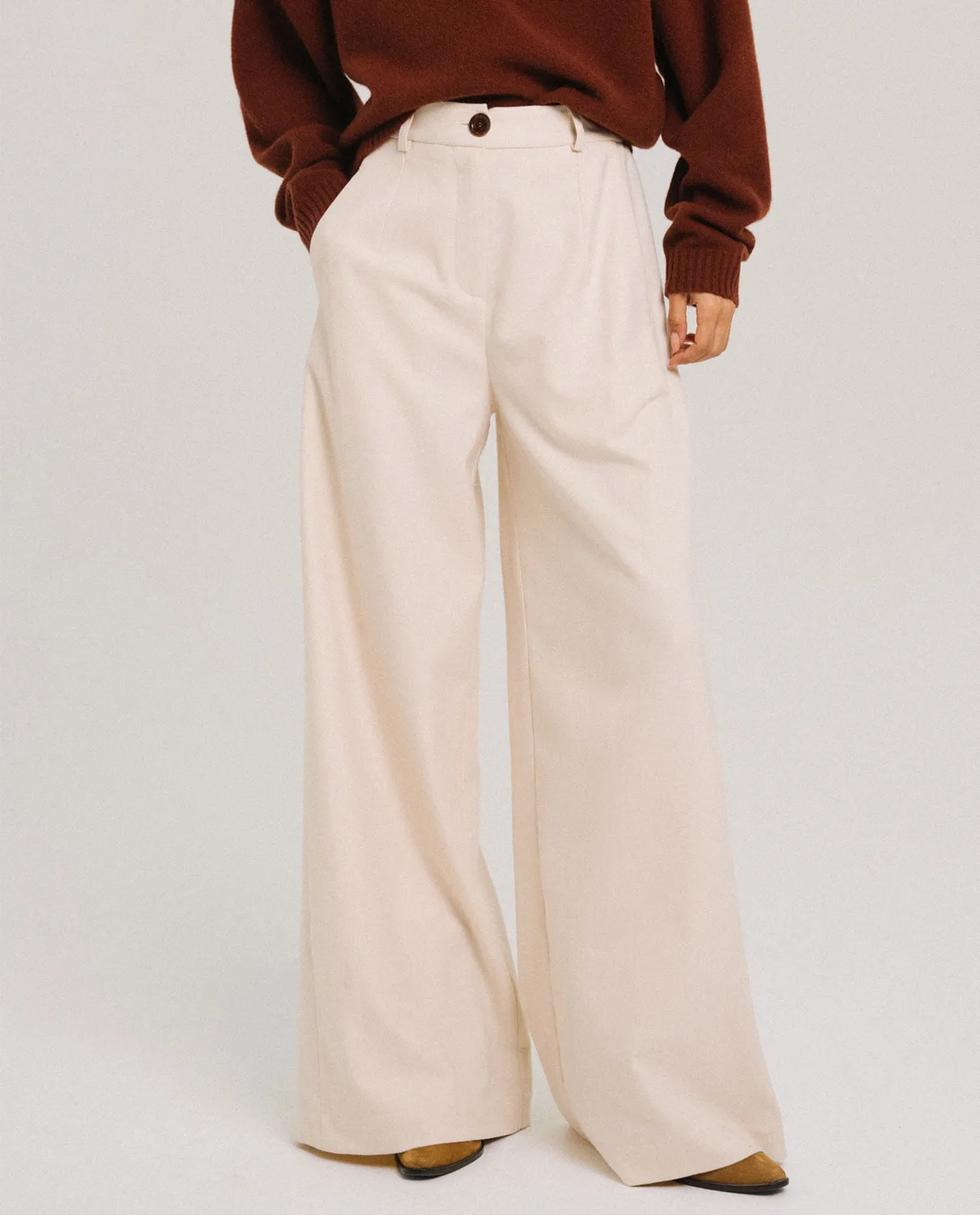 TINSELS EJAZ pantalon ECRU flanelle chaude