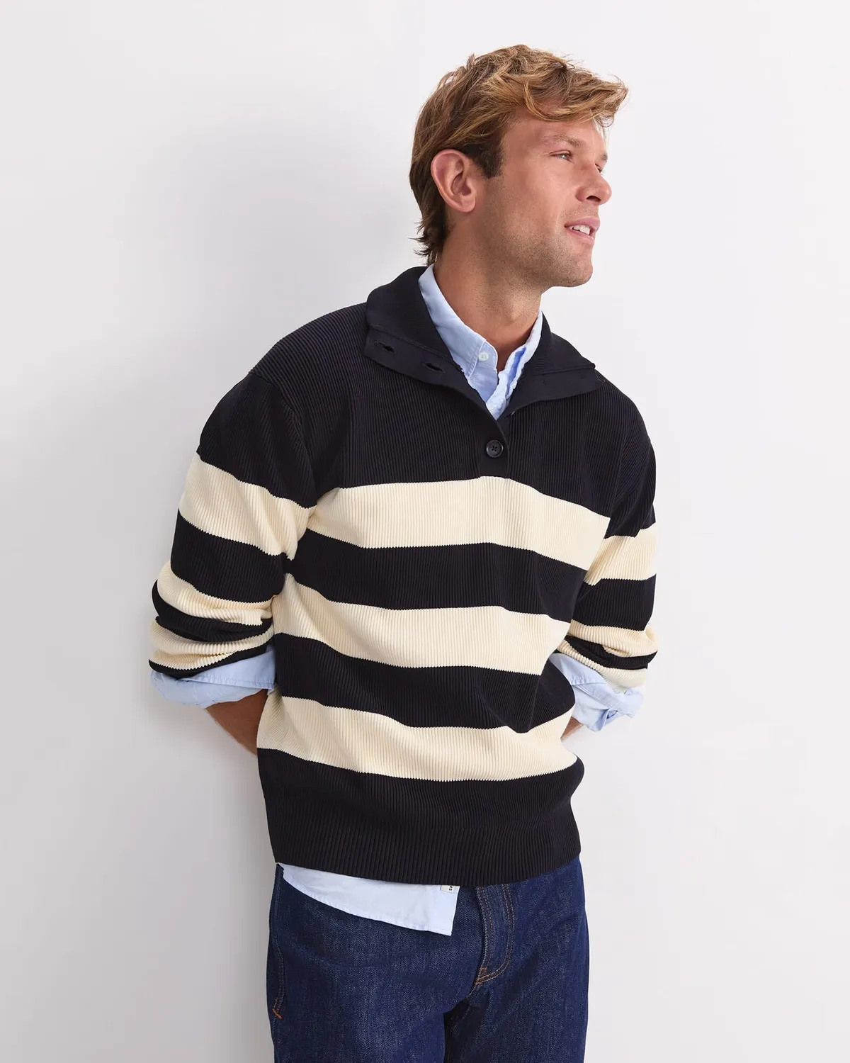 Sportscraft Nautical Stripe pull rayures col boutonnes