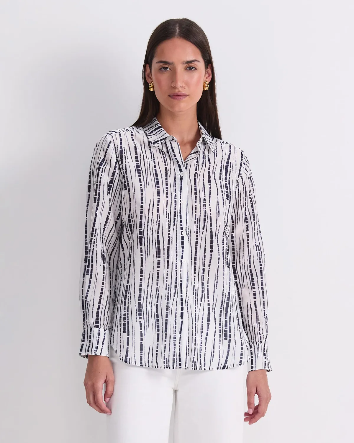 Sportscraft Stripe Cotton Silk Long Sleeve Shirt chemise rayée
