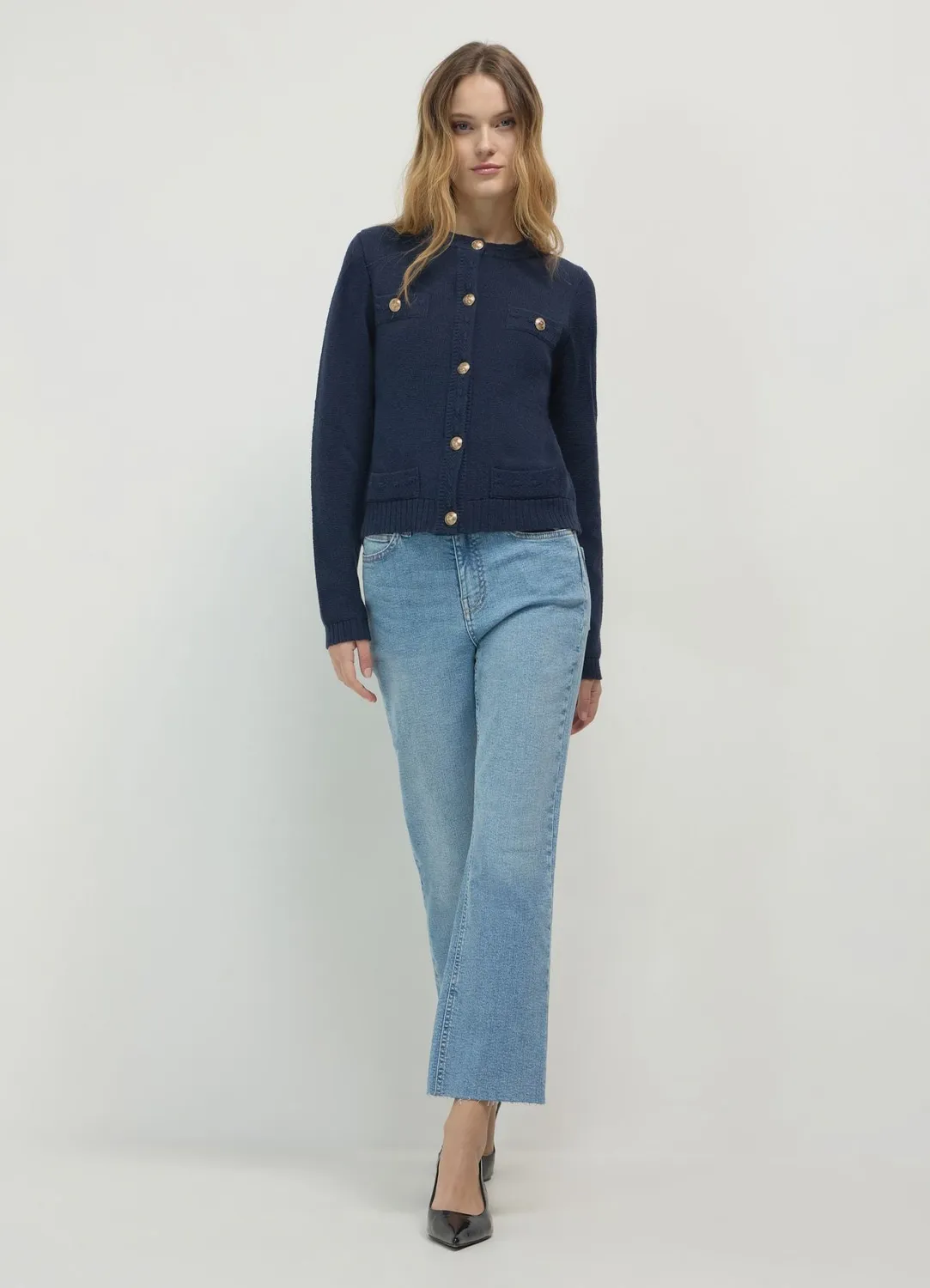 Calliope cardigan boutons or coton uni