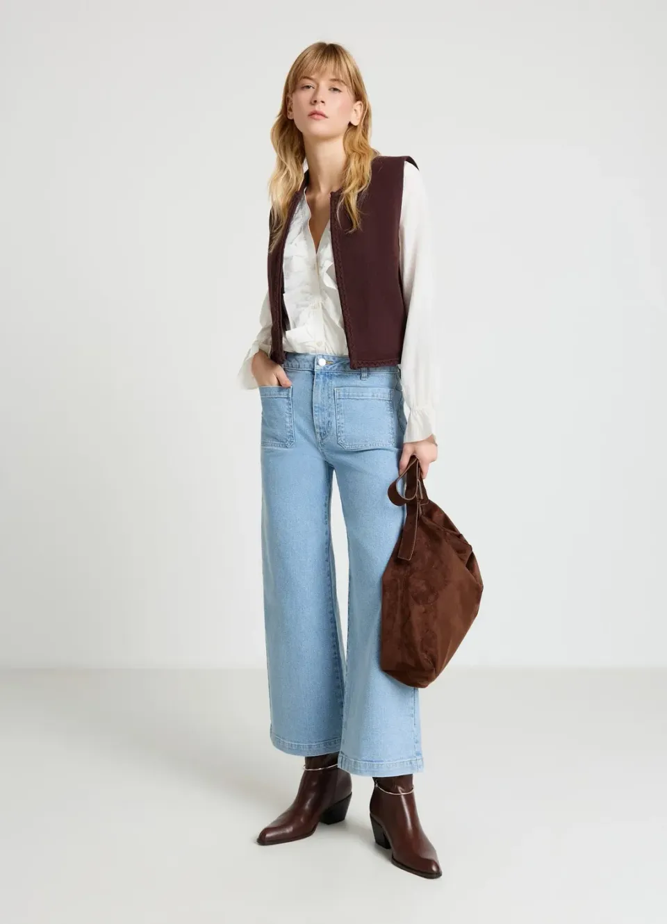 Calliope Jean culotte femme large cropped taille moyenne denim