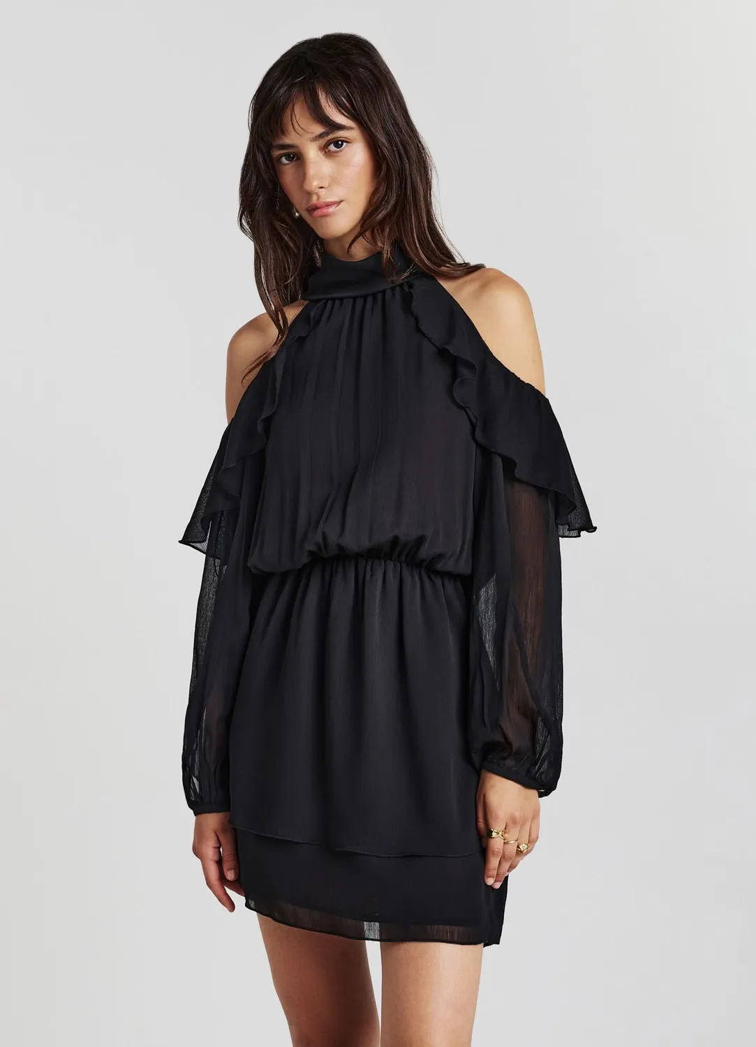 Calliope robe courte femme volants georgette