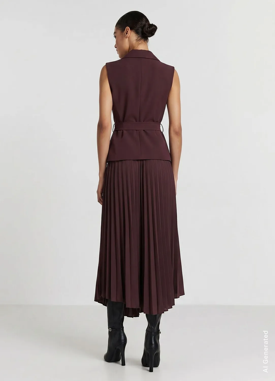 Calliope robe gilet plissée boutonnée femme à ceinture
