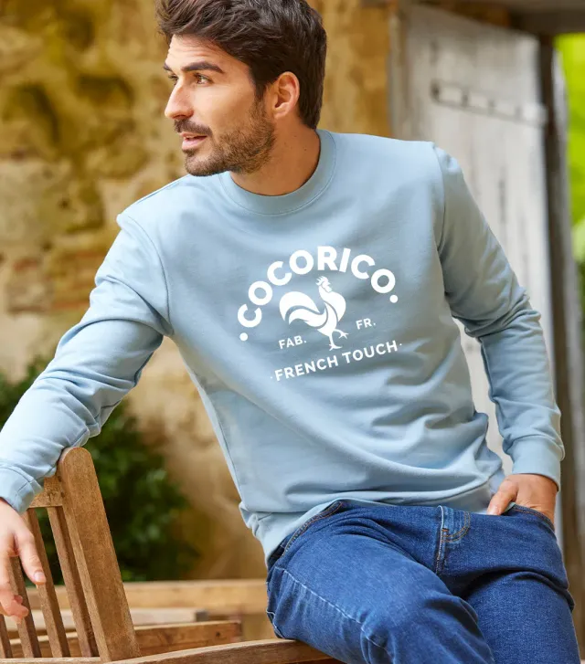 Cocorico Ciel sweat homme bleu ciel coton