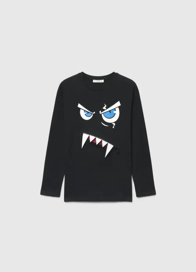Calliope monstre t-shirt garçon manches longues zip