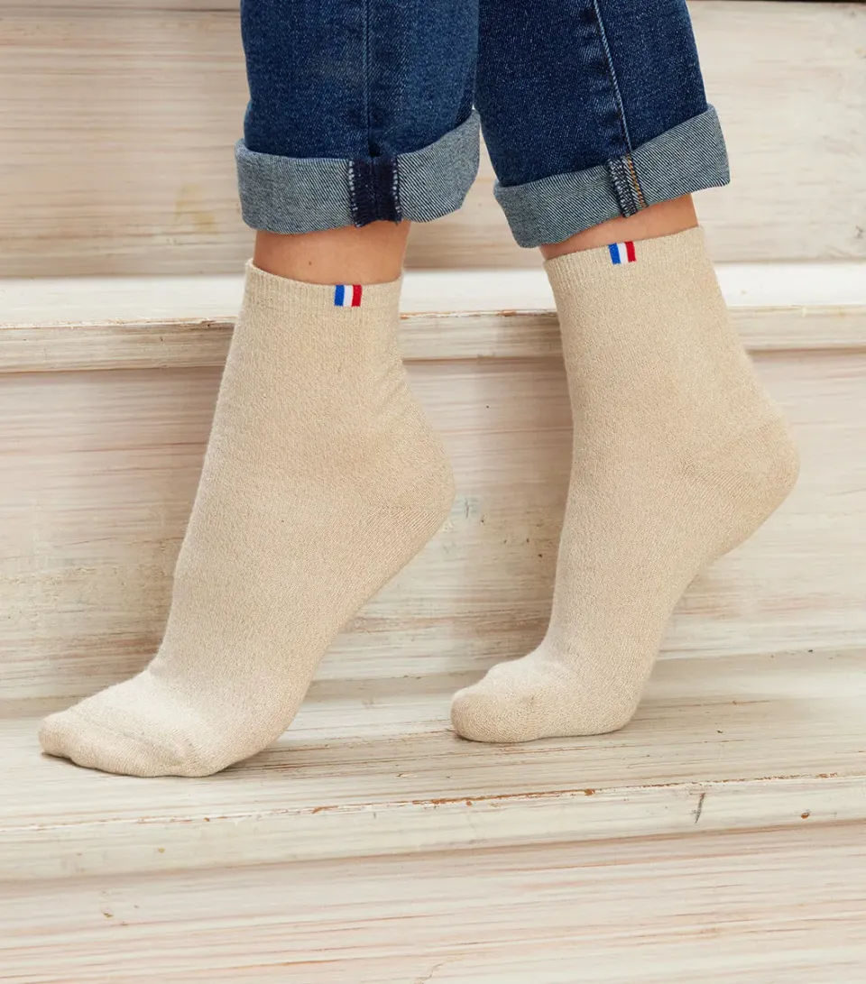 Cocorico Chaussettes femme paillettes or coton