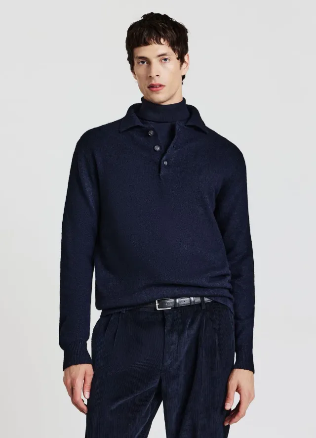 Calliope polo homme uni manches longues col boutonné