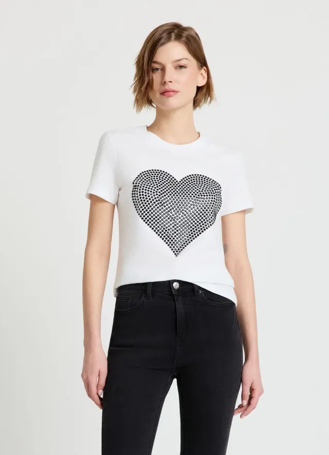 Calliope T-shirt coeur strass femme col rond