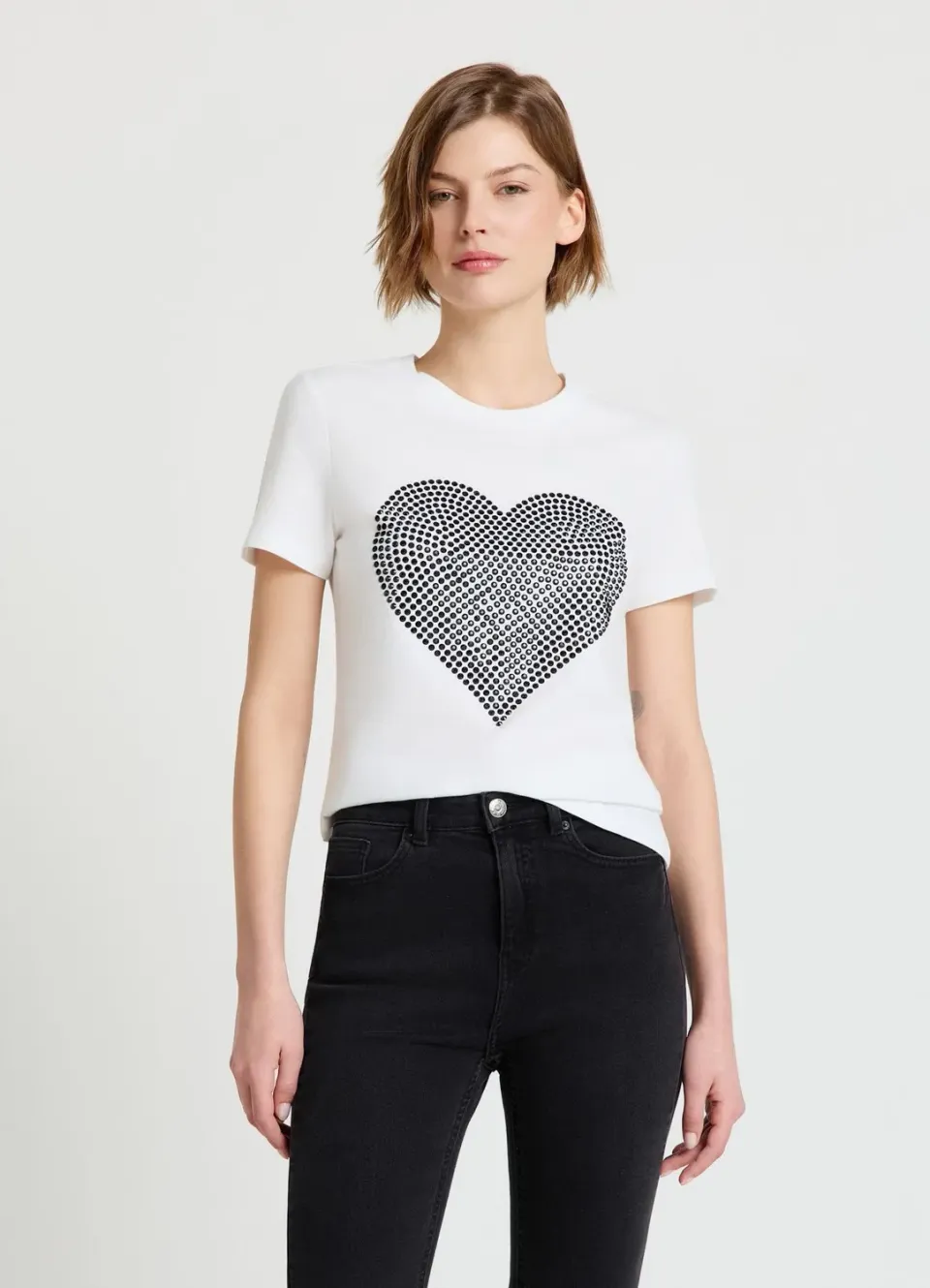 Calliope T-shirt coeur strass femme col rond