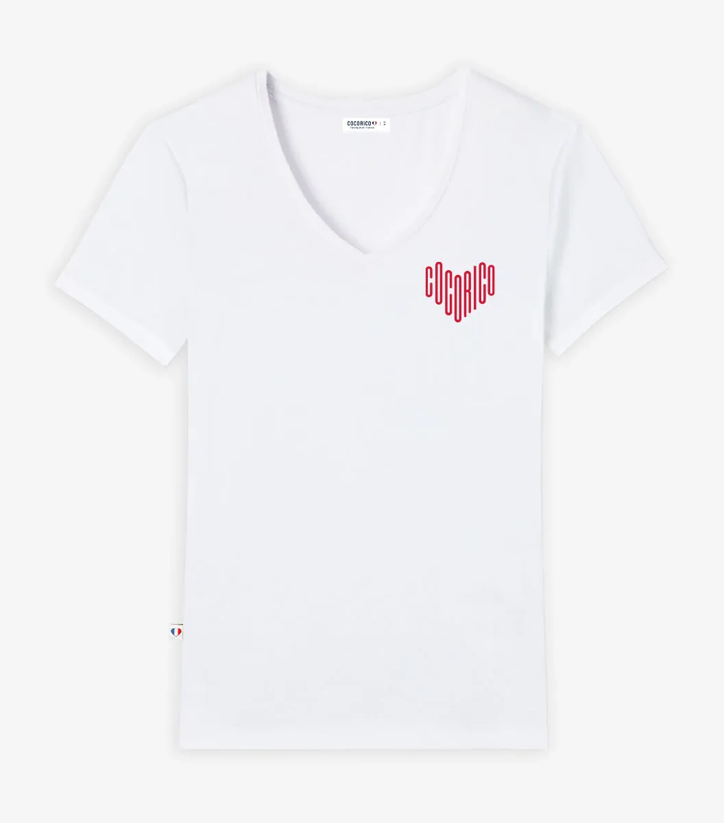 Cocorico Le Cœur t-shirt col V femme blanc coton