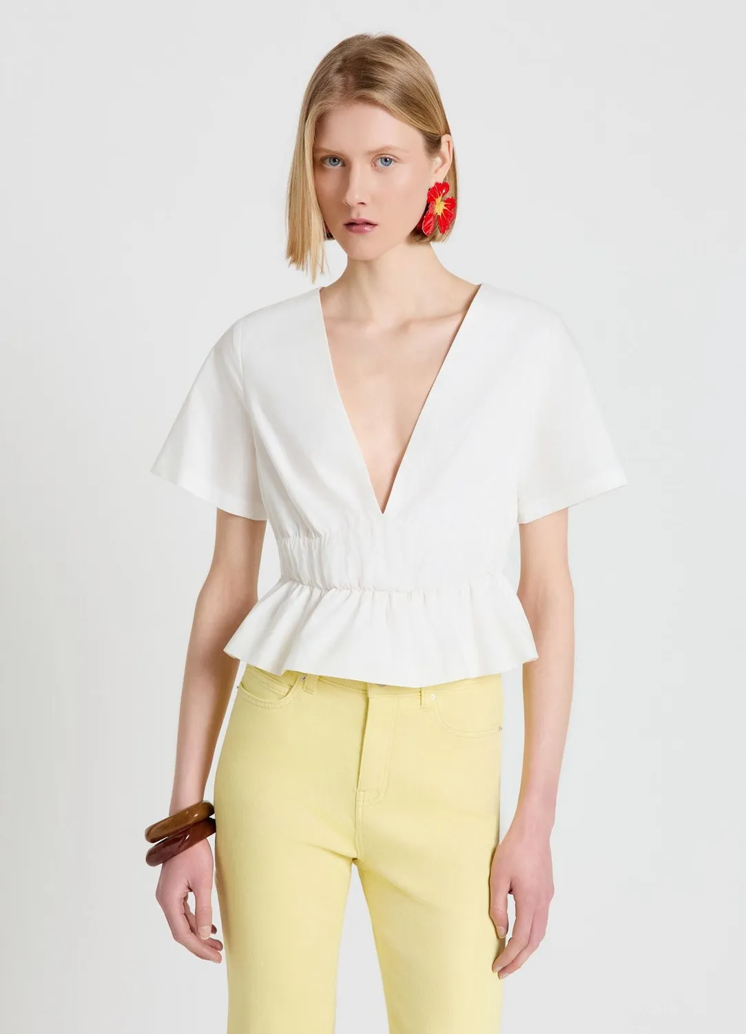 Calliope top peplum col V femme taille resserrée