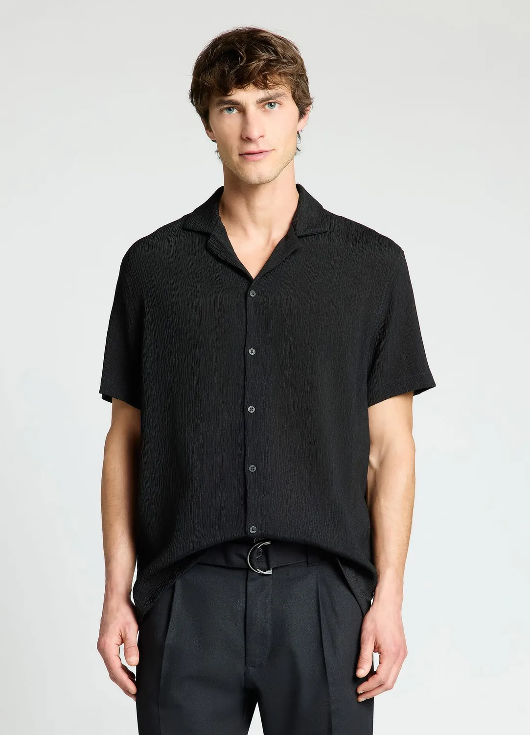 Calliope chemise homme col bowling unie manches courtes