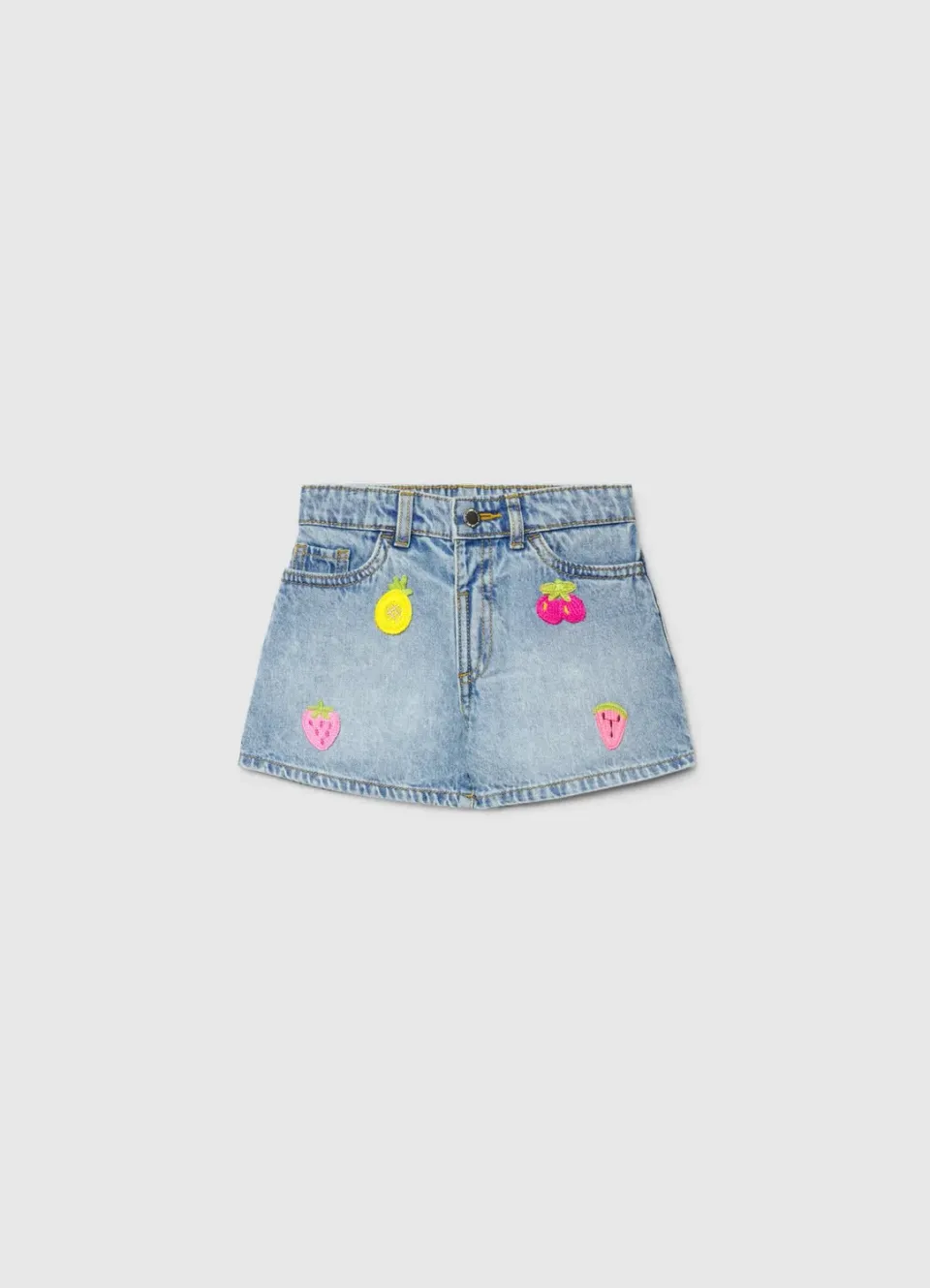 Calliope Short jean fille patch fruits taille haute