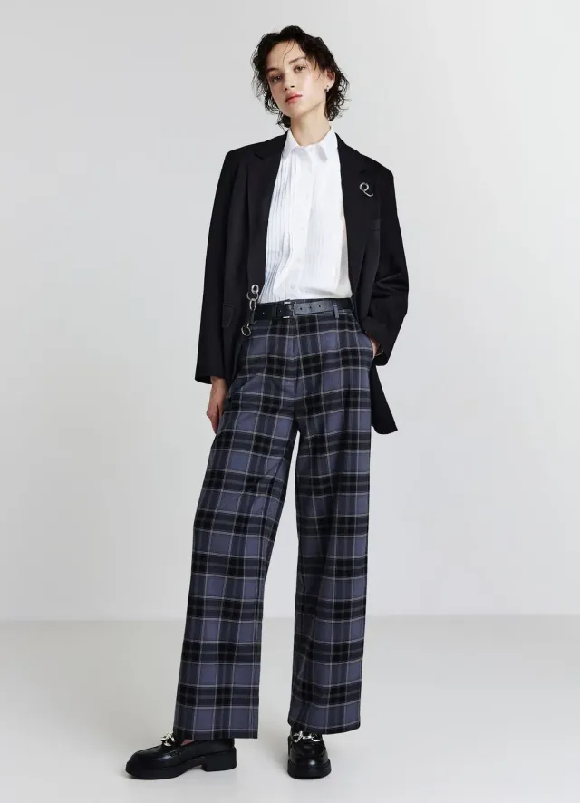 Calliope pantalon wide leg femme à carreaux ceinture