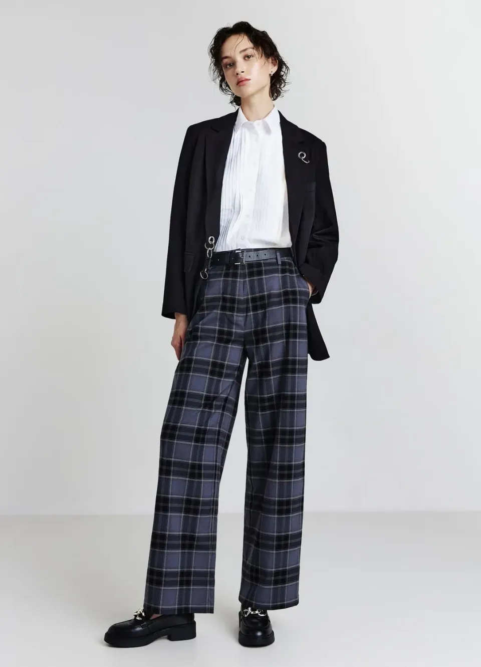 Calliope pantalon wide leg femme à carreaux ceinture