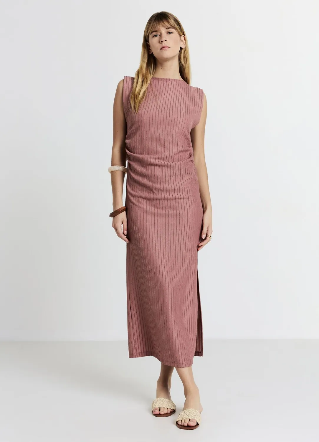 Calliope robe longue rayures relief femme sans manches