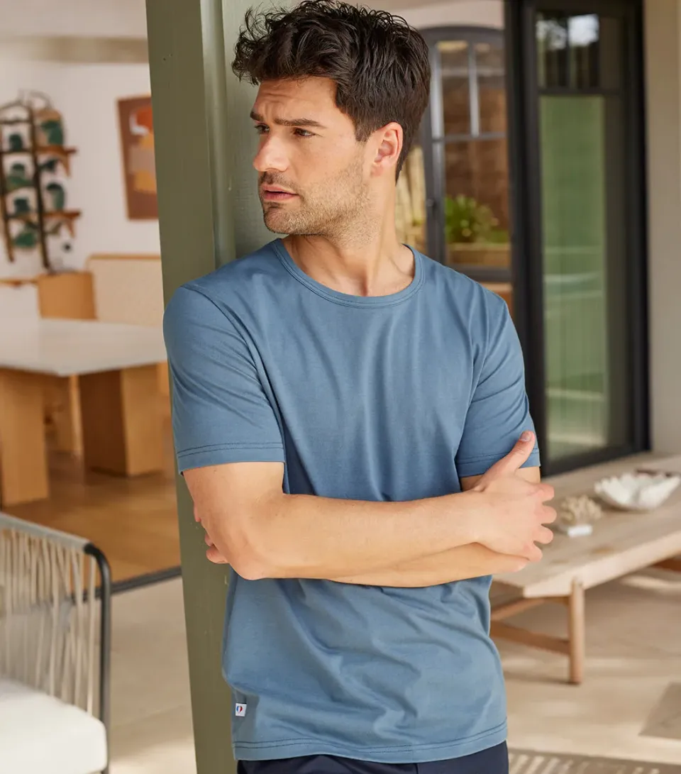 Cocorico Intemporel t-shirt homme azur coton