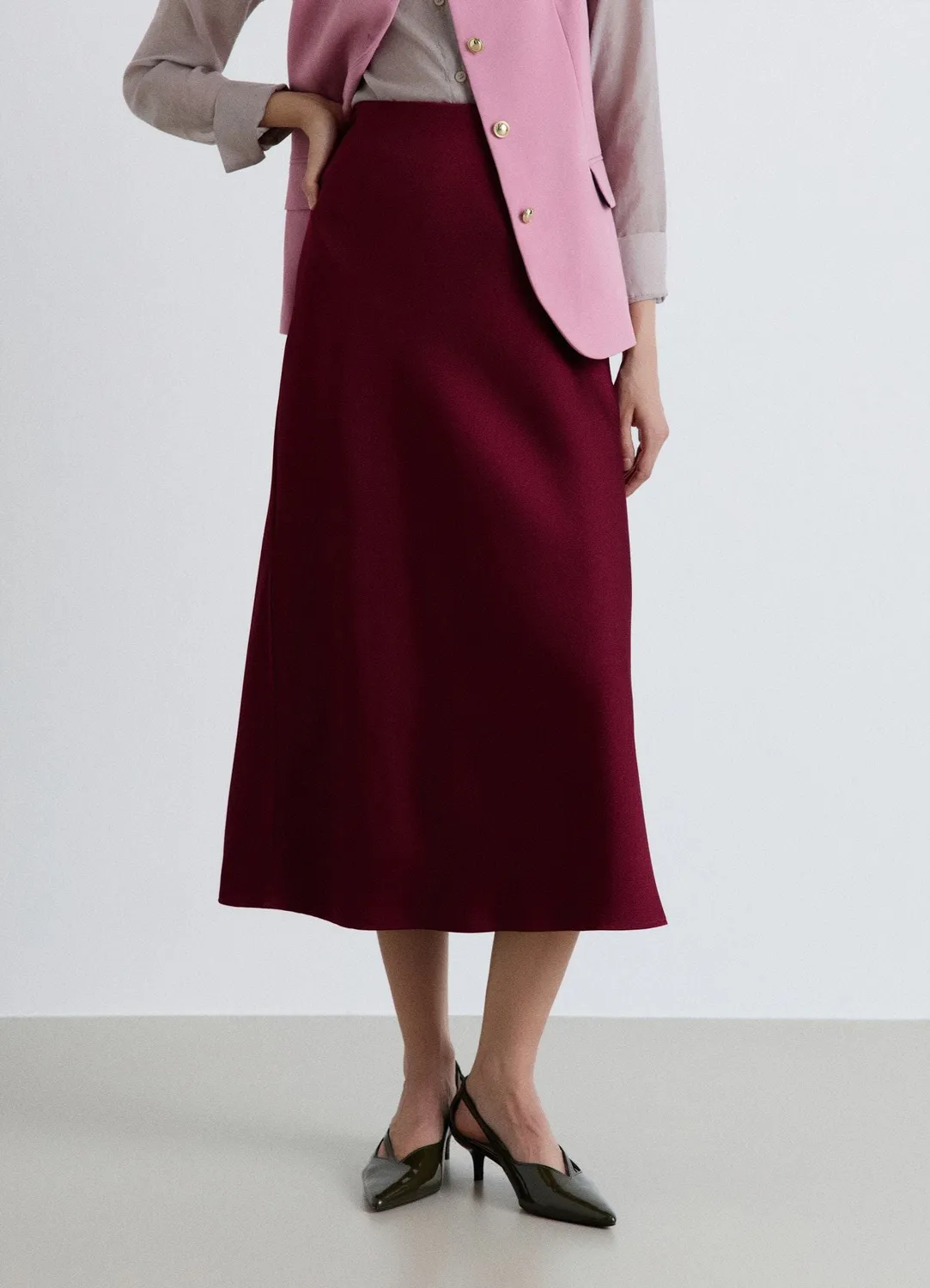 Calliope jupe midi satinée femme taille élastique