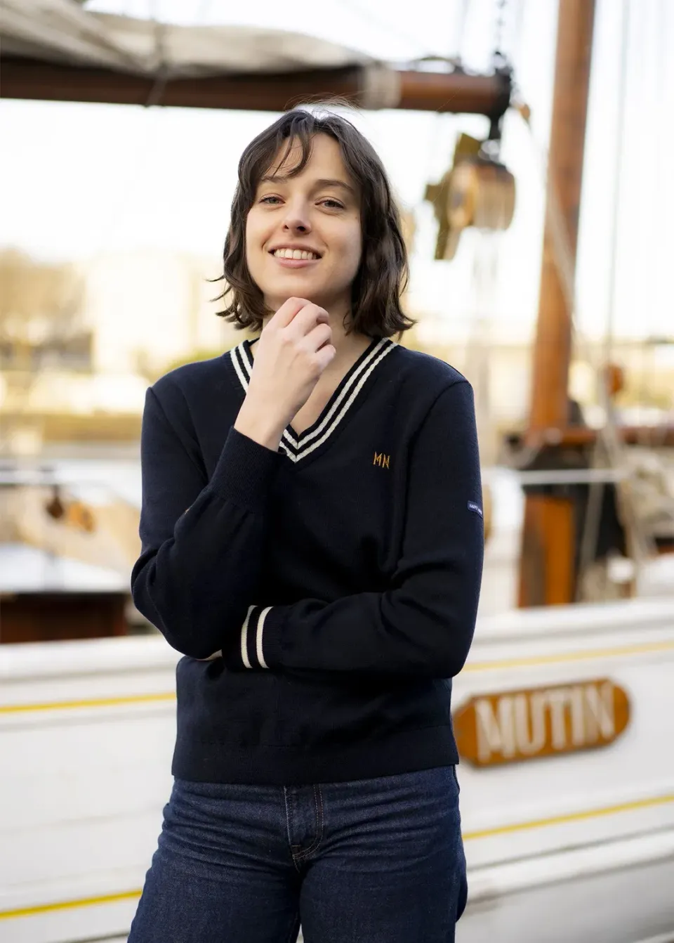 Saint James Suffren x Marine Nationale pull femme navy laine