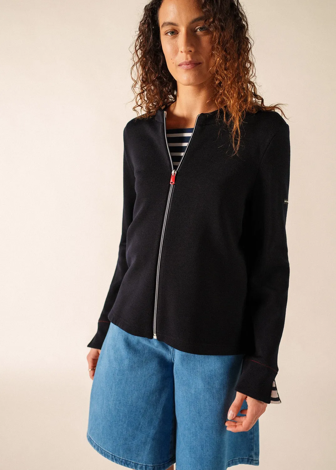 Saint James La Rochelle gilet zippé navy laine coton