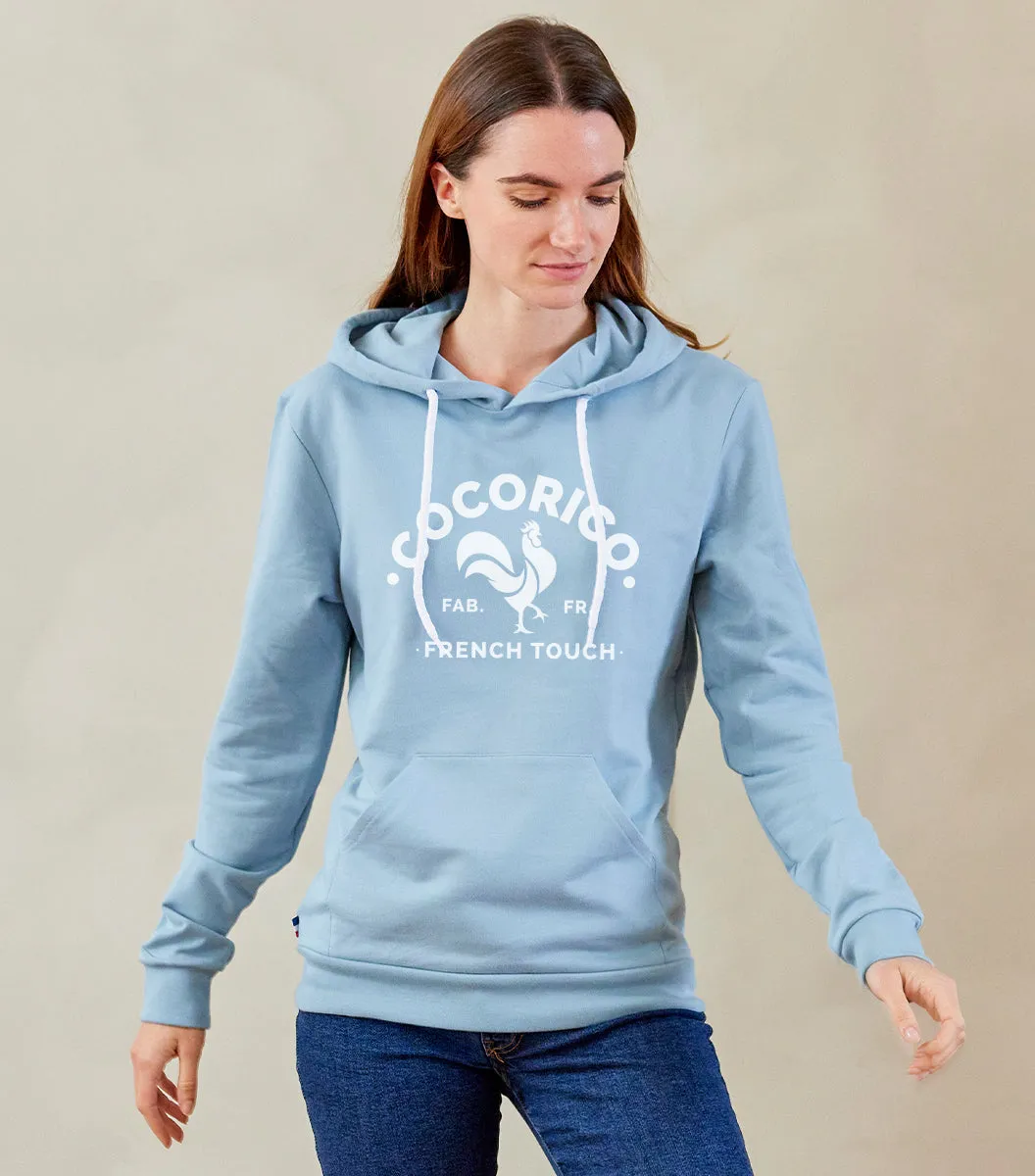Cocorico Coq Français sweat femme ciel coton