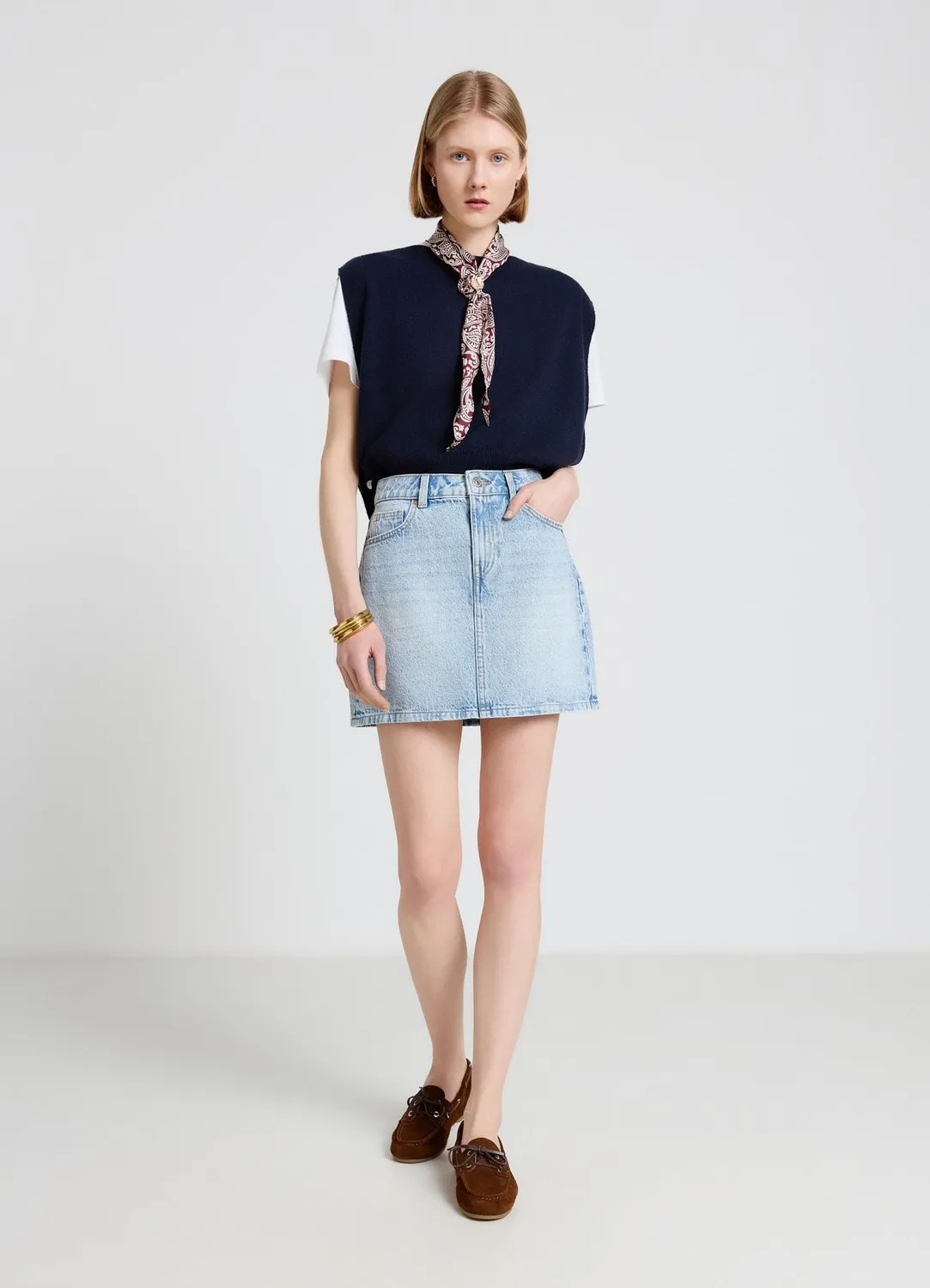 Calliope mini-jupe jean denim femme coupe droite