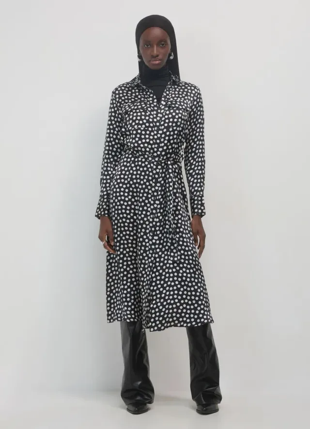 Calliope pois chemisier robe longue satinée
