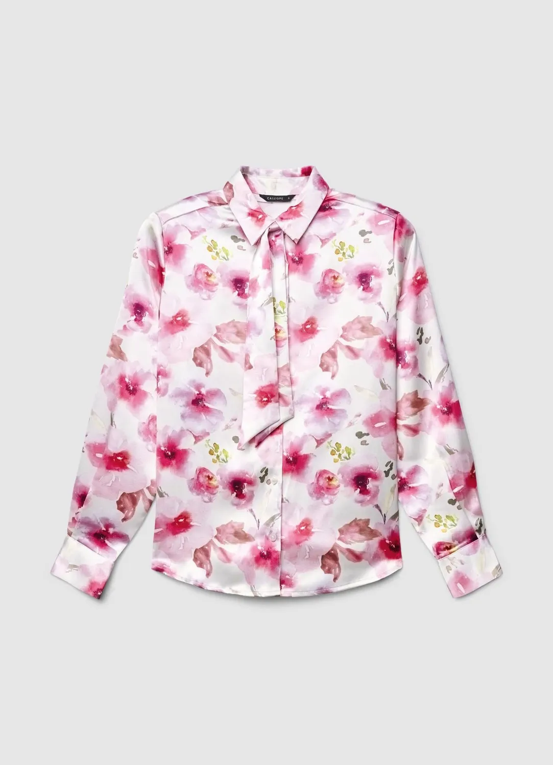 Calliope chemise fleurs femme satinée à cravate