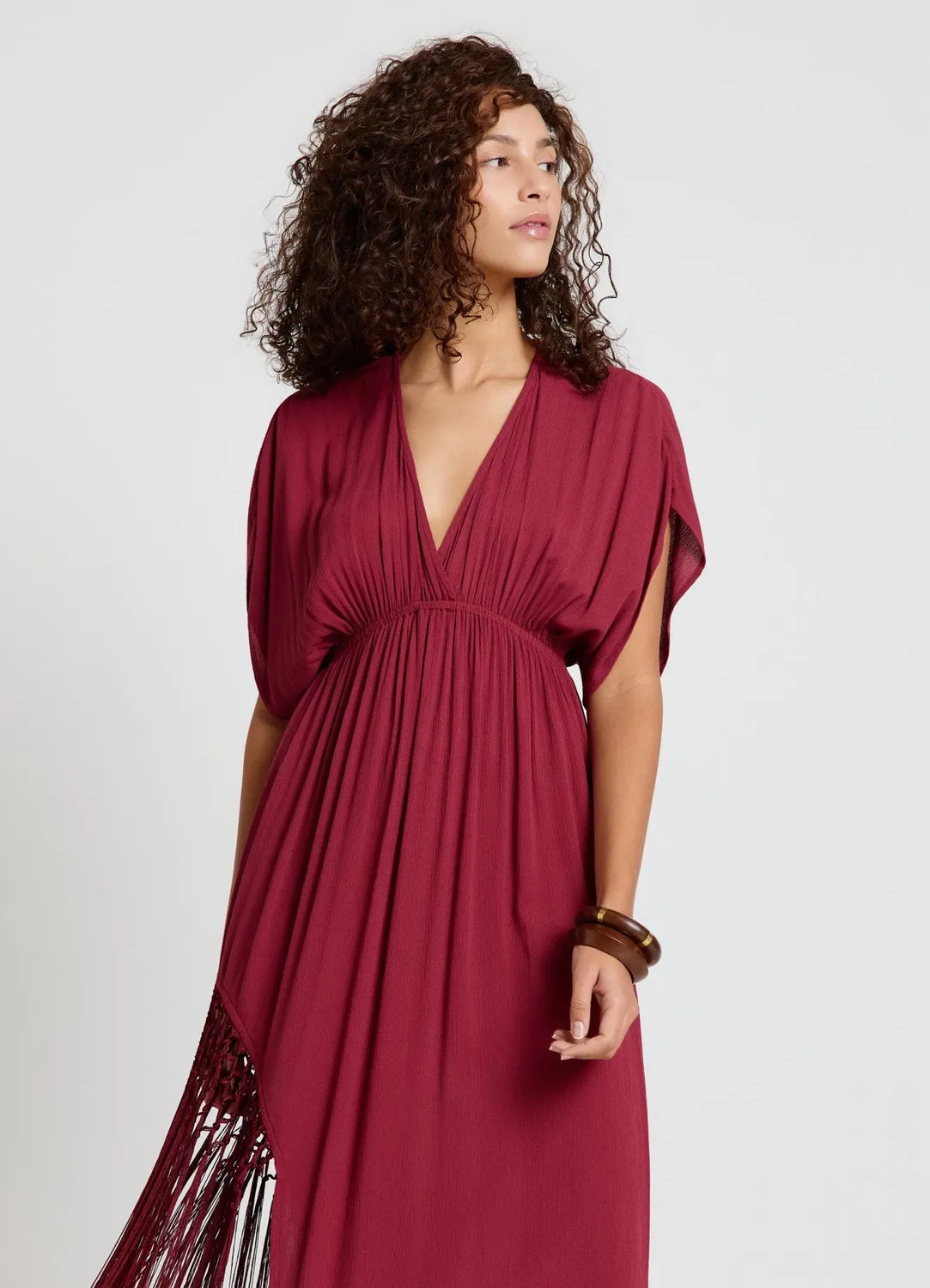 Calliope robe longue portefeuille femme à franges