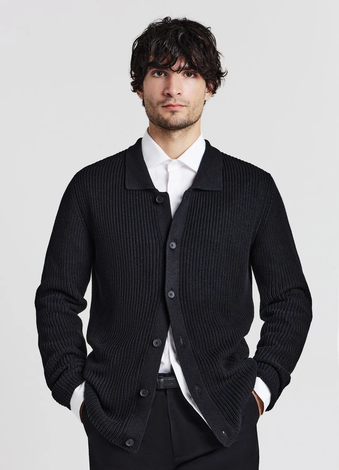 Calliope cardigan homme uni col chemise boutons