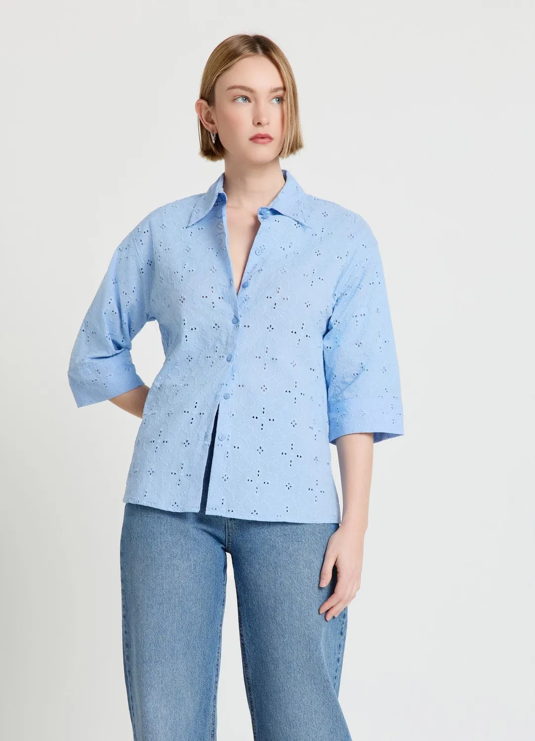 Calliope Chemise sangallo femme oversize manches courtes