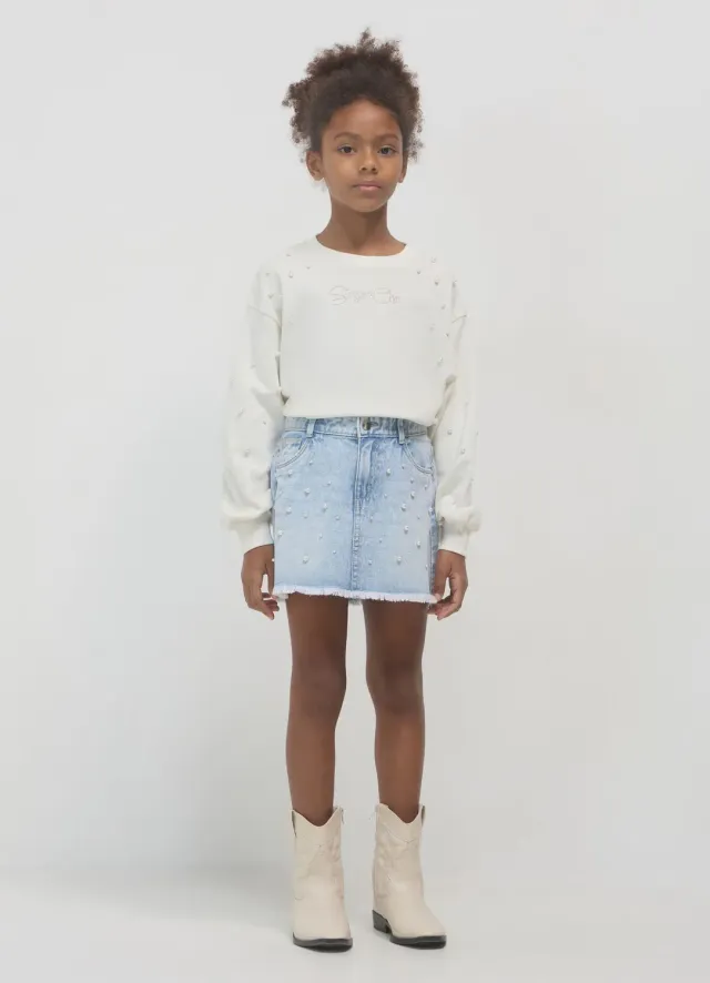Calliope Sweat Perles Fille Col Rond Coton