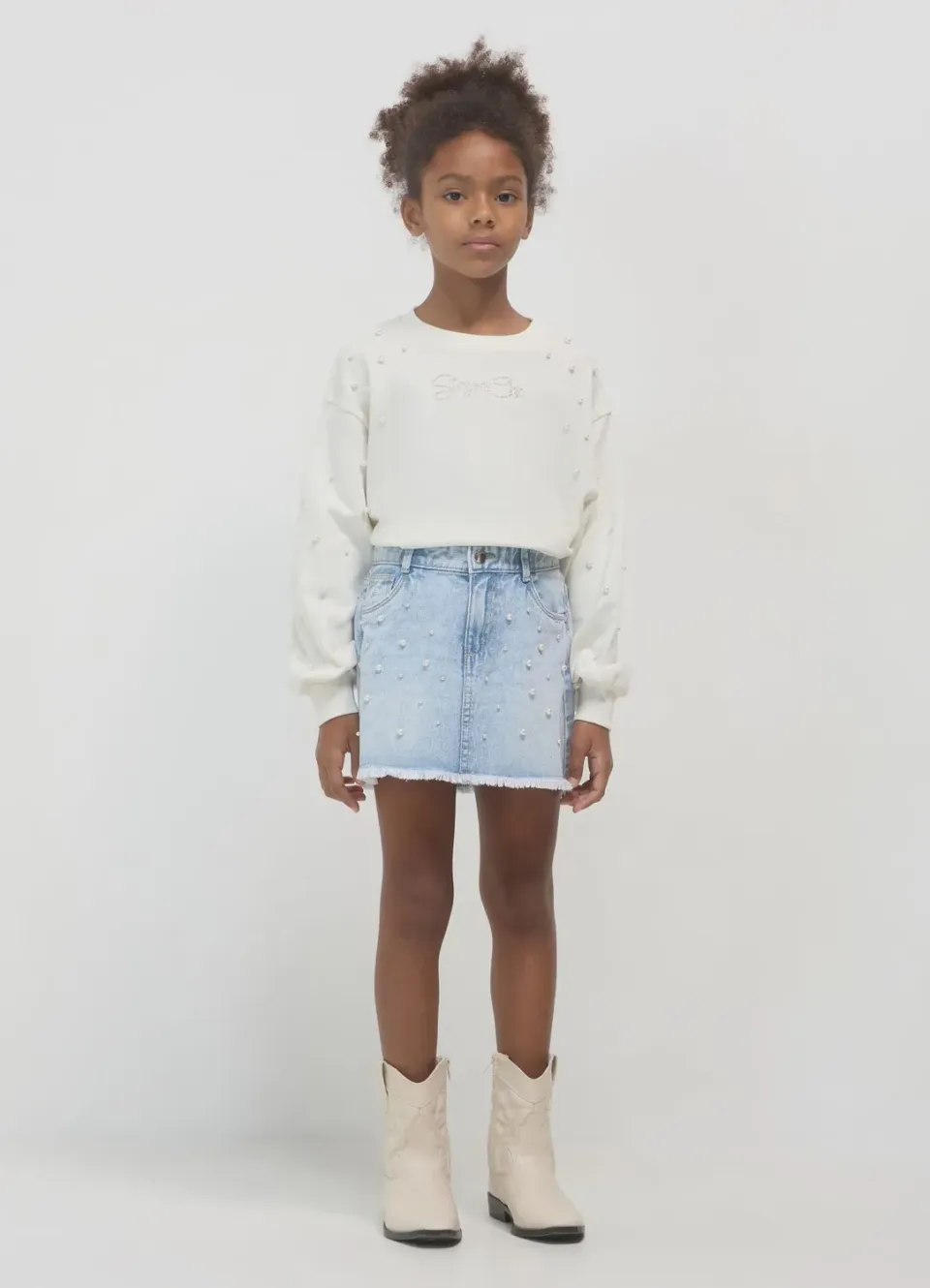 Calliope Sweat Perles Fille Col Rond Coton