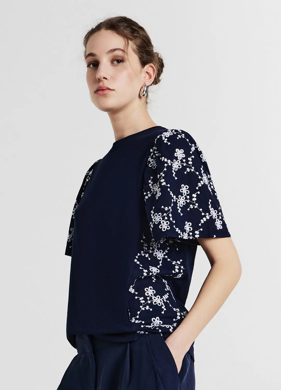 Calliope t-shirt coton femme broderie anglaise col rond
