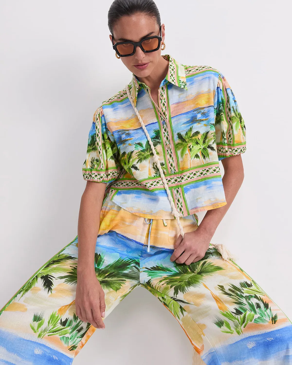 Sportscraft Sunset Palm blouse lin taille 8