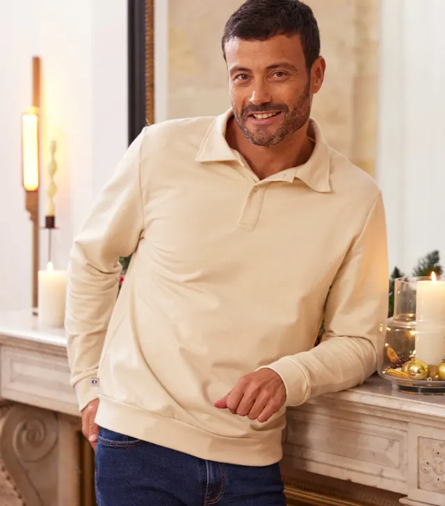 Cocorico Intemporel sweat polo homme beige coton