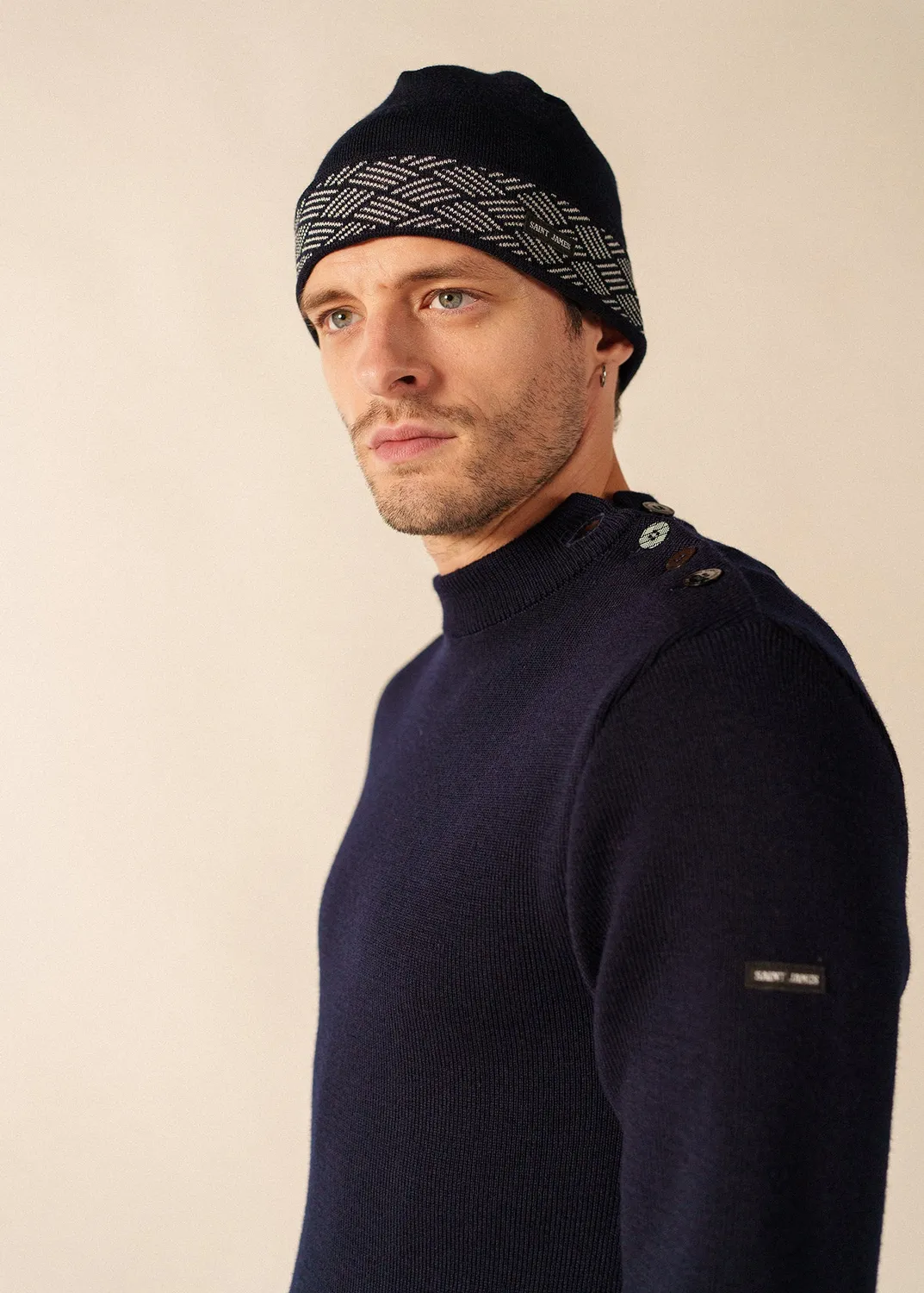 Saint James Équipage bonnet navy blanc 100% laine
