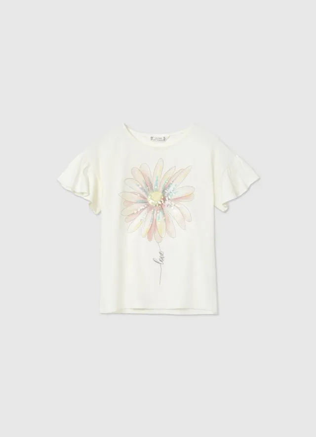 Calliope t-shirt fille coton marguerite sequins