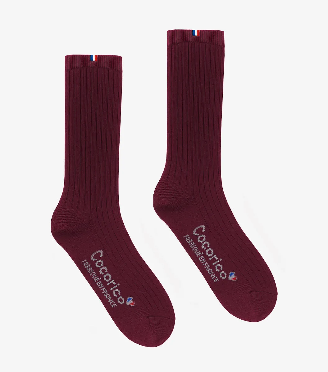 Cocorico chaussettes homme bordeaux laine 41/46
