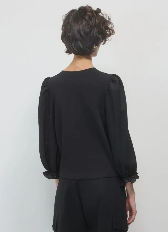 Calliope pull manches ajourees femme coton uni